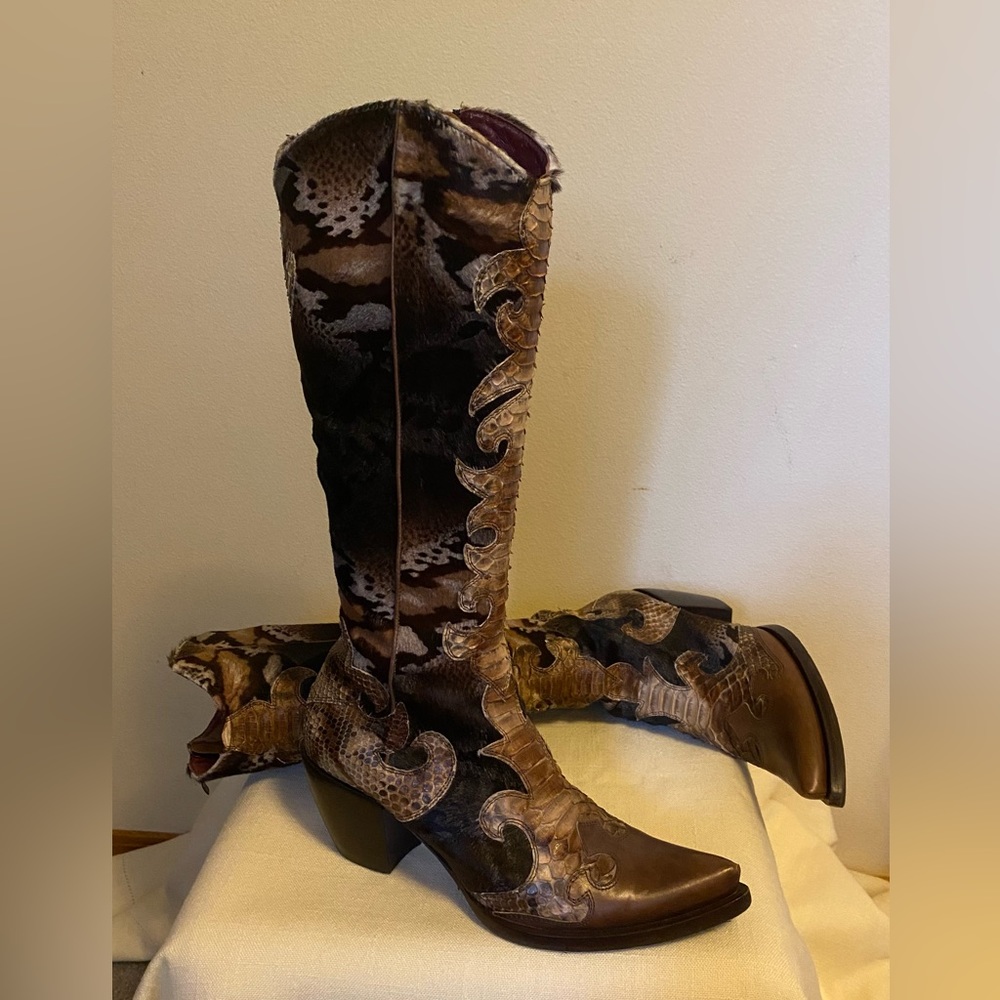R & RENZI calf hide python Cowboy Boots 38